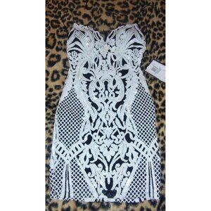 B.Darlin Sexy Tight Mini Spaghetti Prom Little Black Dress Sequined Size 5/6 NWT